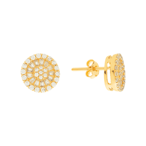Brinco De Ouro Amarelo 18k Pizza 9mm Zircônia