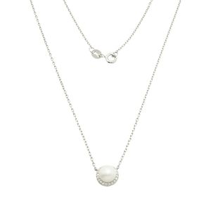 Colar De Prata 925 Pérola Com Pedras de Zircônia 45cm