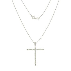 Colar  De Prata 925 Com Cruz Cravejada 45cm