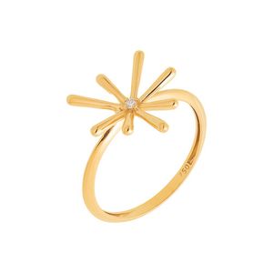 Anel De Ouro 18k Flor 13MM Com Brilhante