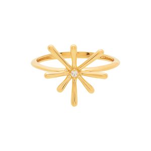 Anel De Ouro 18k Flor 13MM Com Brilhante