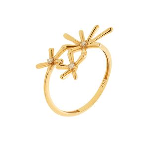 Anel De Ouro 18k Três Flores com Brilhantes
