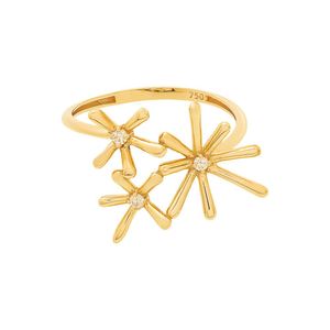 Anel De Ouro 18k Três Flores com Brilhantes
