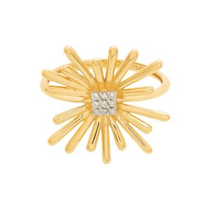 Anel De Ouro 18k Flor 17MM Com Brilhantes