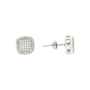 Brinco De Prata 925 Quadrado Com Zircônias