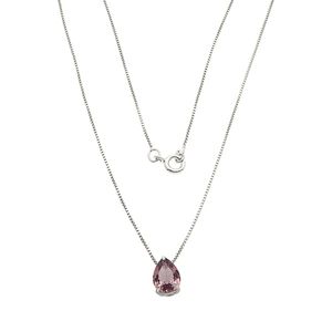 Colar De Prata 925 Gota Ametista Rosa 45cm