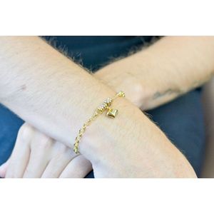 Pulseira De Ouro 18k Com  Argola Tricolor e  Coração
