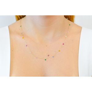 Colar De Ouro 18K Pedrinhas Coloridas 45cm