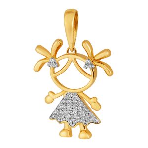 Pingente De Ouro 18k Menina Vazado De 22MM Com Zircônias