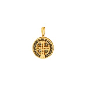 Pingente De São Bento De Ouro 18k Com Oração e Detalhe Negro 14mm