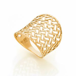 Anel Grande De Ouro 18K Vazado Com Detalhe De Ondinha