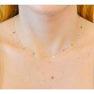 Colar Chocker De Ouro 18K Pedrinhas Coloridas 40cm