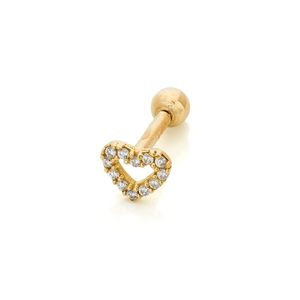 Piercing Cartilagem Coração Com Bordas Cravejadas Em Ouro 18k