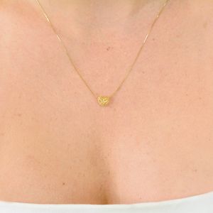 Colar De Ouro 18K Coração Telado 45cm