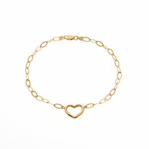 Pulseira De Ouro 18k Coração Com Elos Médio