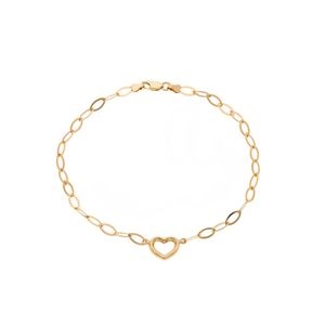 Pulseira De Ouro 18k Coração Com Elos Pequeno