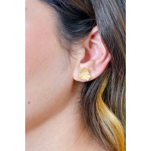 Brinco Flor De Ouro 18k Jateado Com Pedras de Brilhante