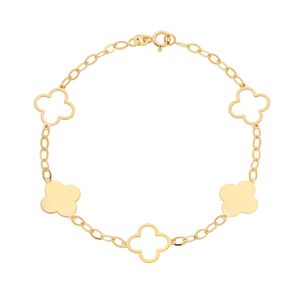 Pulseira De Ouro 18k Trevo Liso e Vazado