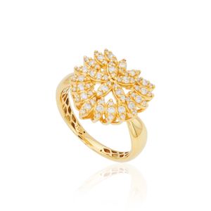 Anel Coração Flor De Ouro 18k Com Brilhantes