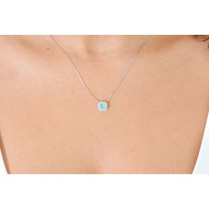 Colar em Prata 925 Quadrado Zircônia Paraíba 40cm