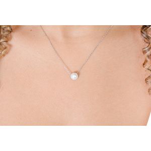 Colar De Prata 925 Pérola Com Pedras de Zircônia 45cm