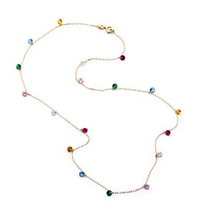 Colar De Ouro 18K Pedrinhas Coloridas 45cm