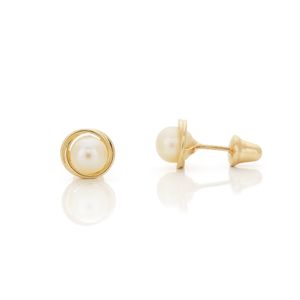 Brinco Infantil  Pérola Rococó De Ouro 18k