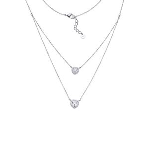 Colar  Prata 925 Dublo Corações Cravejados 40cm