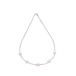Colar Choker Safira Bege e Pérolas De Àgua  Doce Ouro 18k 35cm