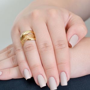 Anel  De Ouro 18k Três Fios Detalhe Vazado