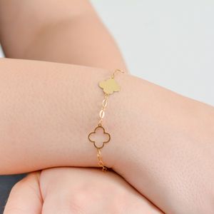Pulseira De Ouro 18k Trevo Liso e Vazado