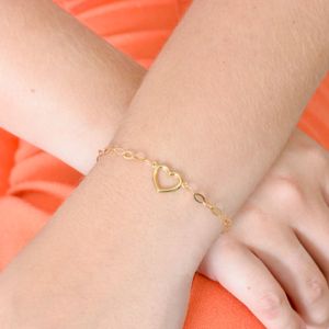 Pulseira De Ouro 18k Coração Com Elos Médio