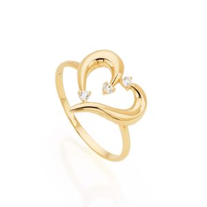 Anel Organic Essence Coração De Ouro 18k E Topázios Brancos