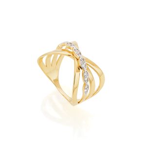 Anel X De Ouro 18k Com Aplique De Topázio