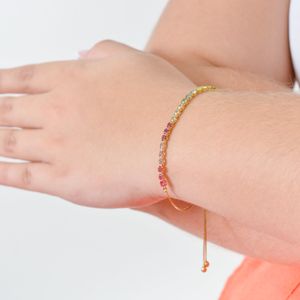 Pulseira Riviera De Ouro 18K Ajustável Com Pedras Brasileiras