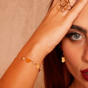 Pulseira De Ouro 18k Corações com Esferas
