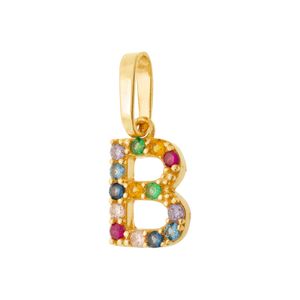 Pingente Letra B De Ouro 18K E Pedras De Zircônia