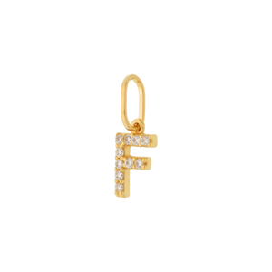 Pingente Letra  F  De Ouro 18K E Pedras De Zirconia