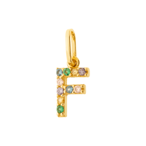 Pingente Letra  F  De Ouro 18K E Pedras De Zirconia