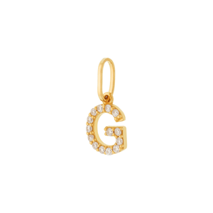 Pingente Letra  G  De Ouro 18K E Pedras De Zircônia