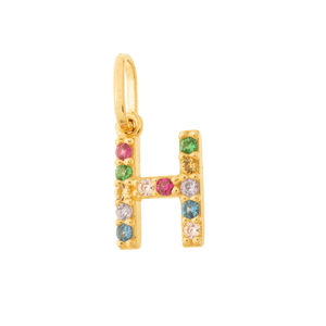 Pingente Letra  H  De Ouro 18K E Pedras De Zircônia