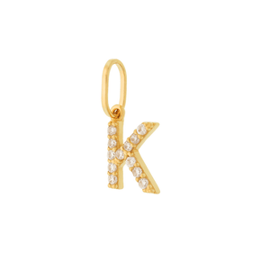 Pingente Letra  K  De Ouro 18K E Pedras De Zircônia