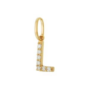 Pingente Letra L De Ouro 18K E Pedras De Zircônia
