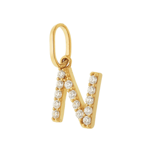 Pingente Letra N De Ouro 18K E Pedras De Zircônia