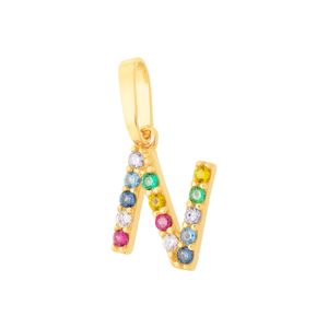 Pingente Letra N De Ouro 18K E Pedras De Zircônia