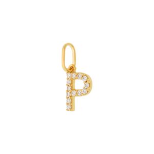 Pingente Letra P De Ouro 18K E Pedras De Zircônia