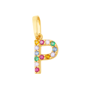 Pingente Letra P De Ouro 18K E Pedras De Zircônia