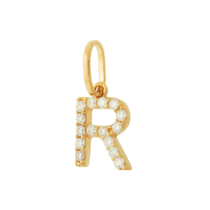 Pingente Letra R De Ouro 18K E Pedras De Zircônia