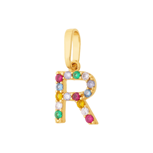 Pingente Letra R De Ouro 18K E Pedras De Zircônia
