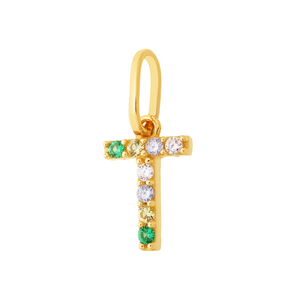 Pingente Letra T De Ouro 18K E Pedras De Zircônia